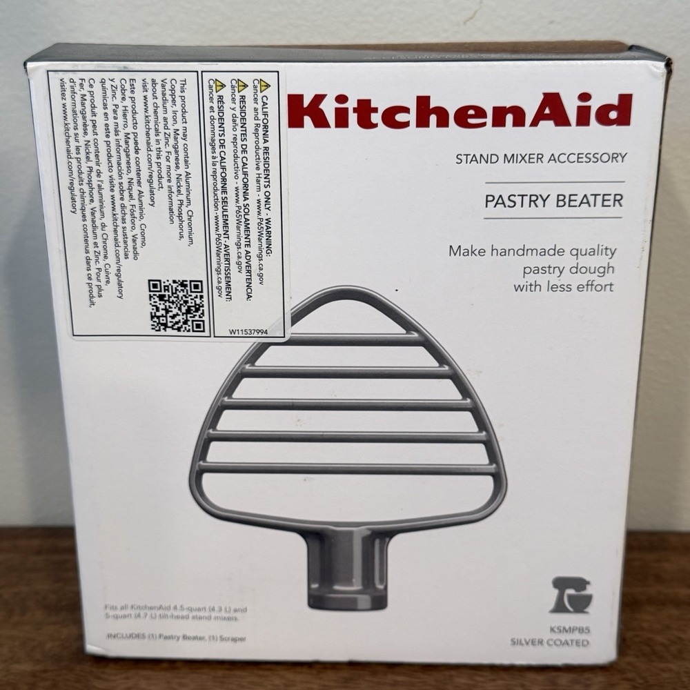 KitchenAid KSMPB5 Pastry Beater for Tilt-Head Stand Mixers 4.5/5 qt Silver NEW